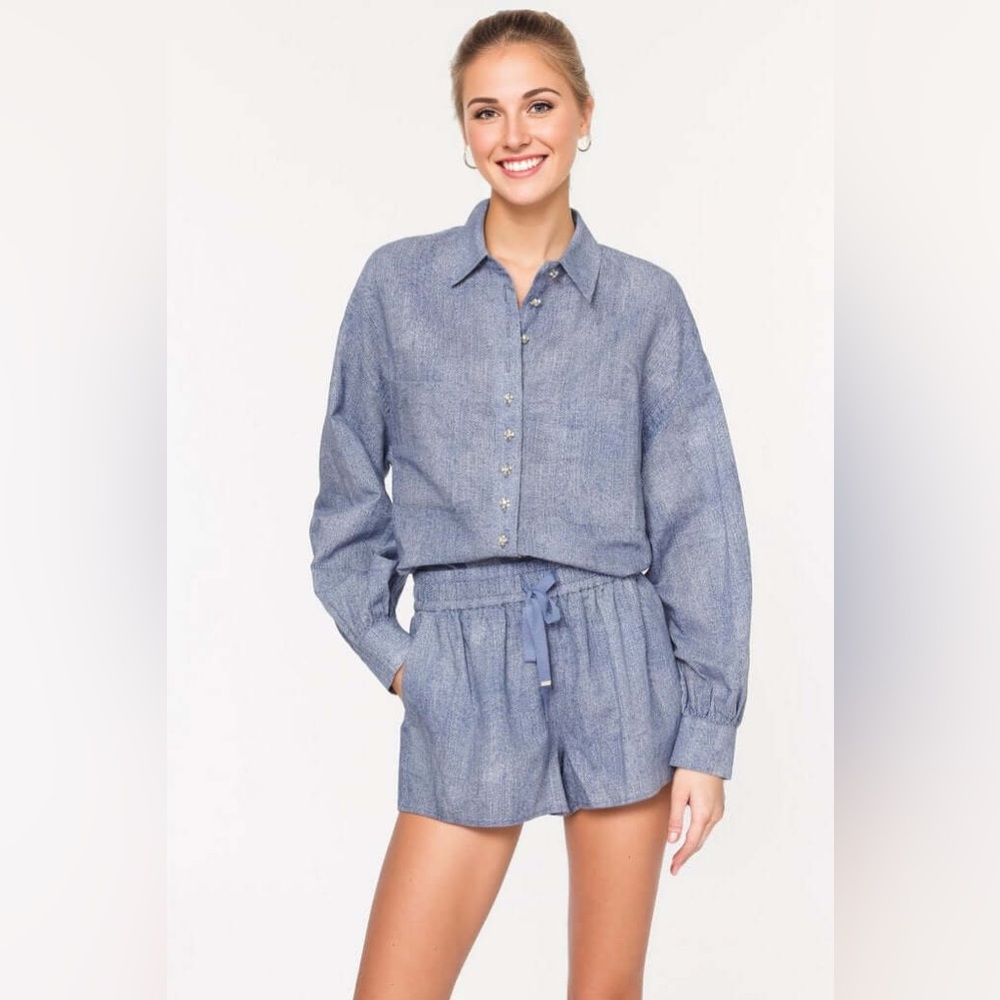 CAMI NYC Jillian Linen Short-Denim Sz L